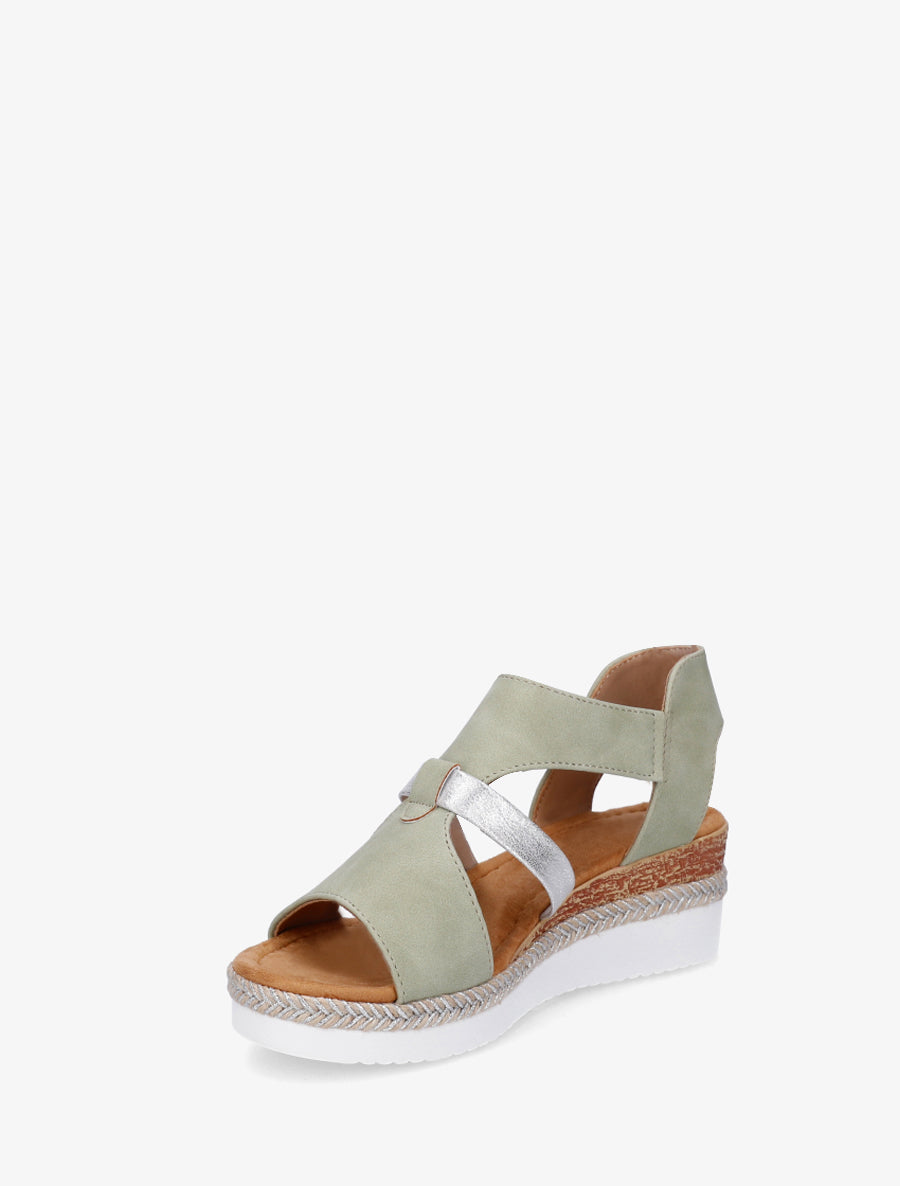 Sandales à scratch et talon compensé - Vert amande - 3