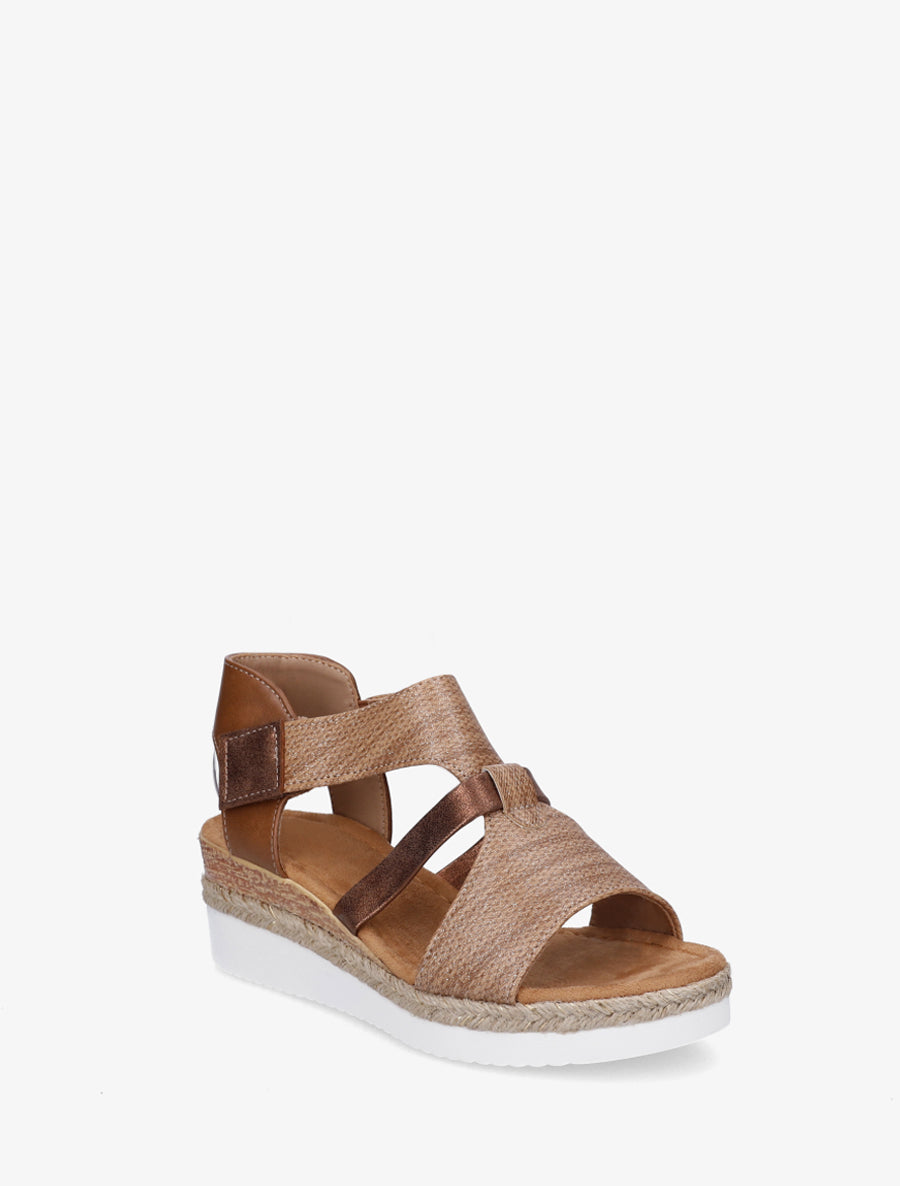 Sandales compensées à bride texturée - Camel - 2