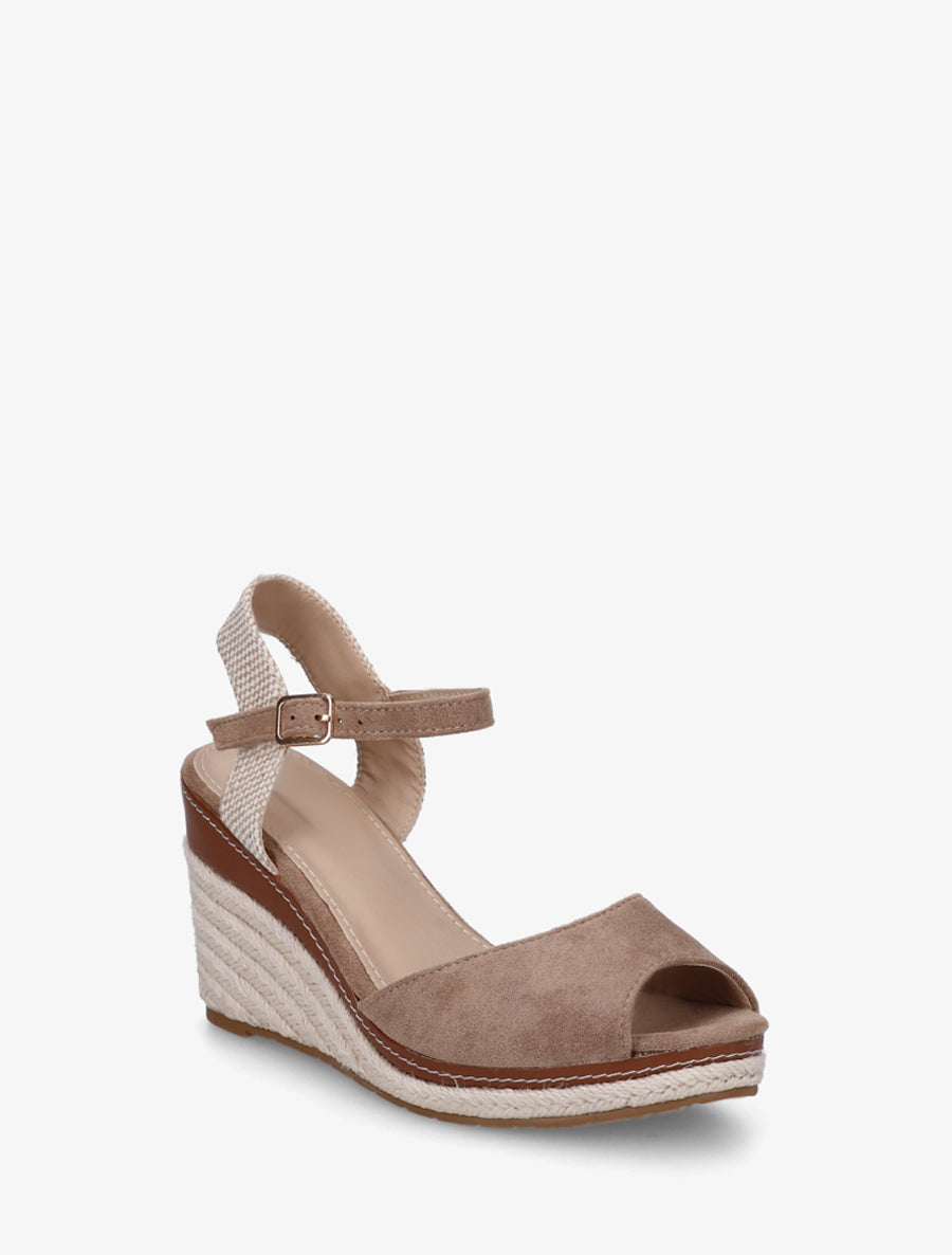 Sandales compensées à contrefort imprimé damier - Taupe - 2