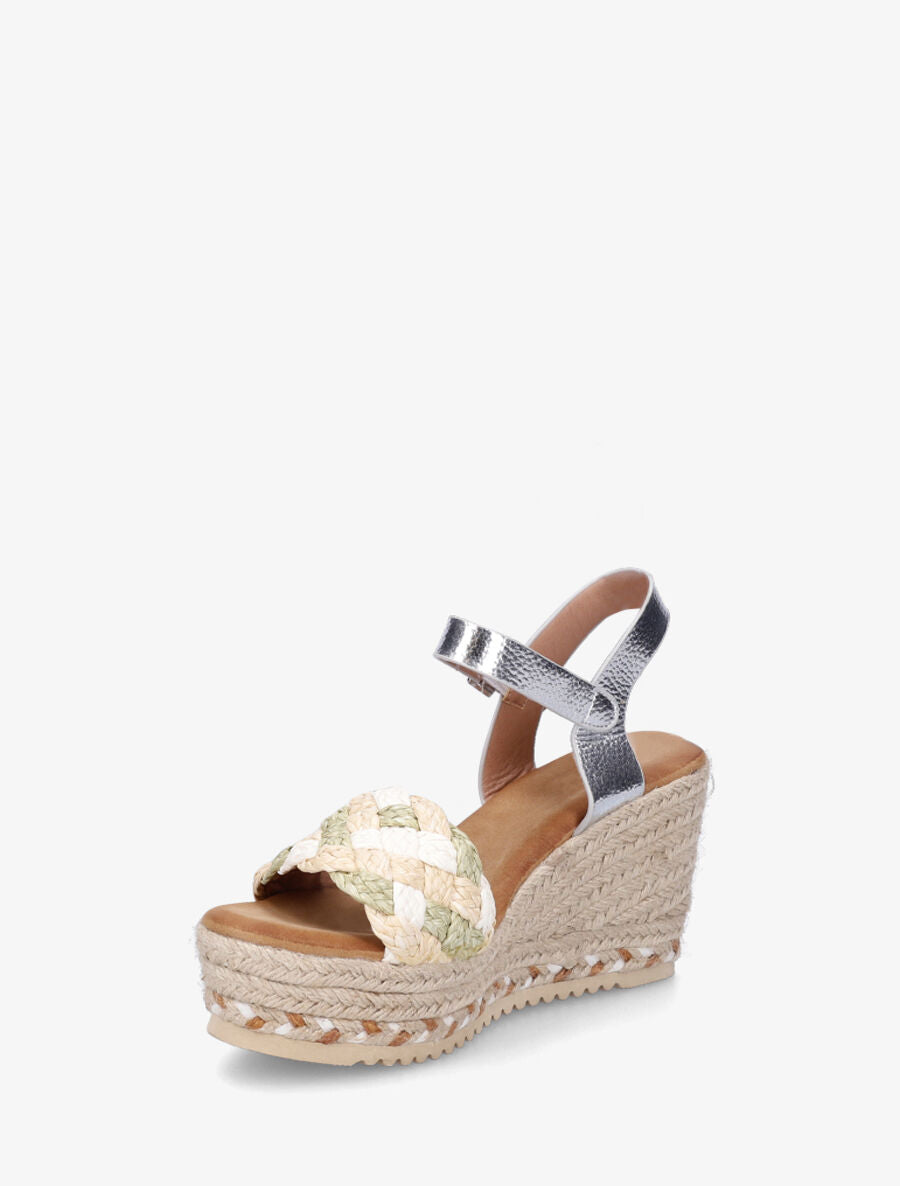 Sandales compensées à semelle raphia et brides tressées - Kaki - 3