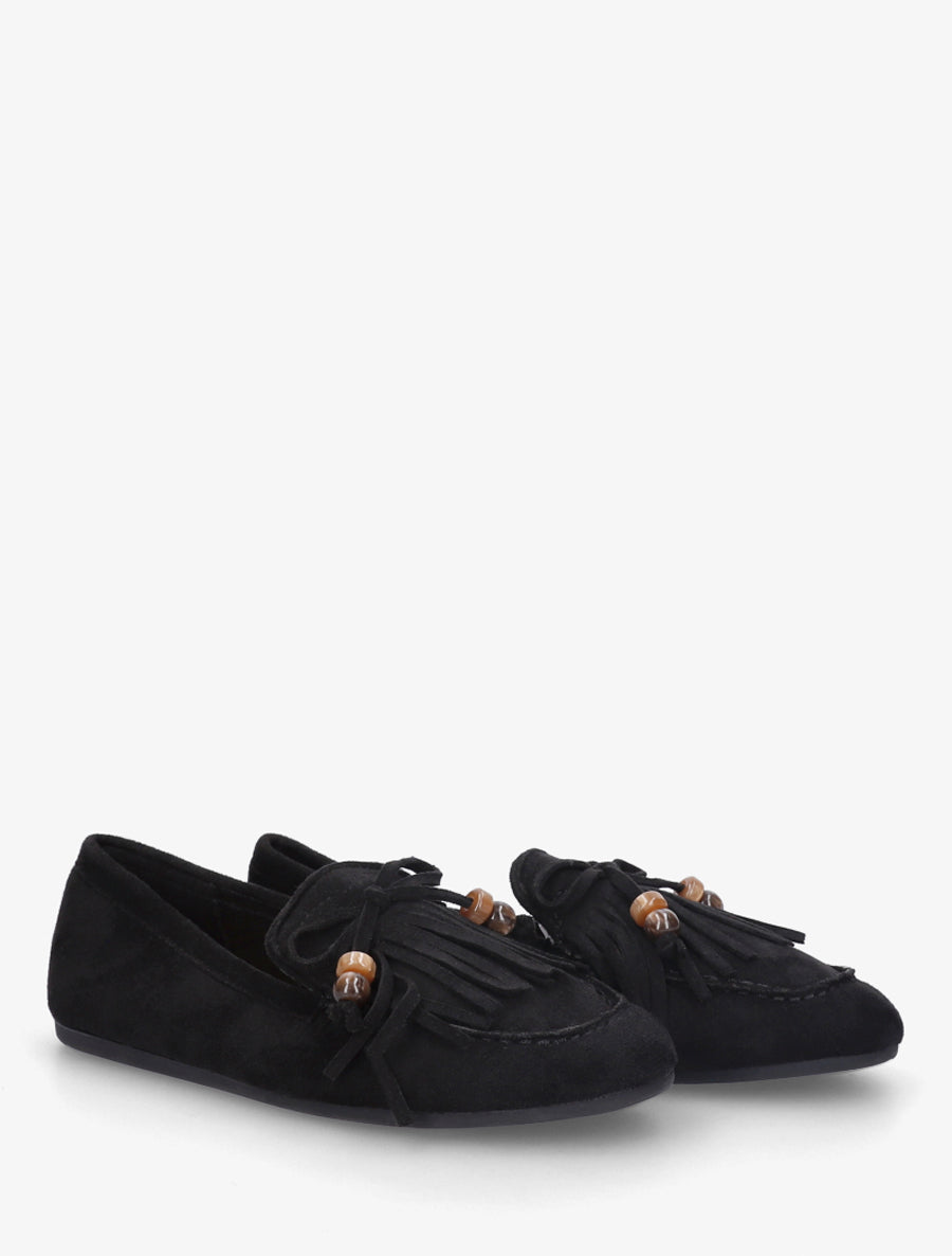 Mocassins frangés en suédine - Noir - 4