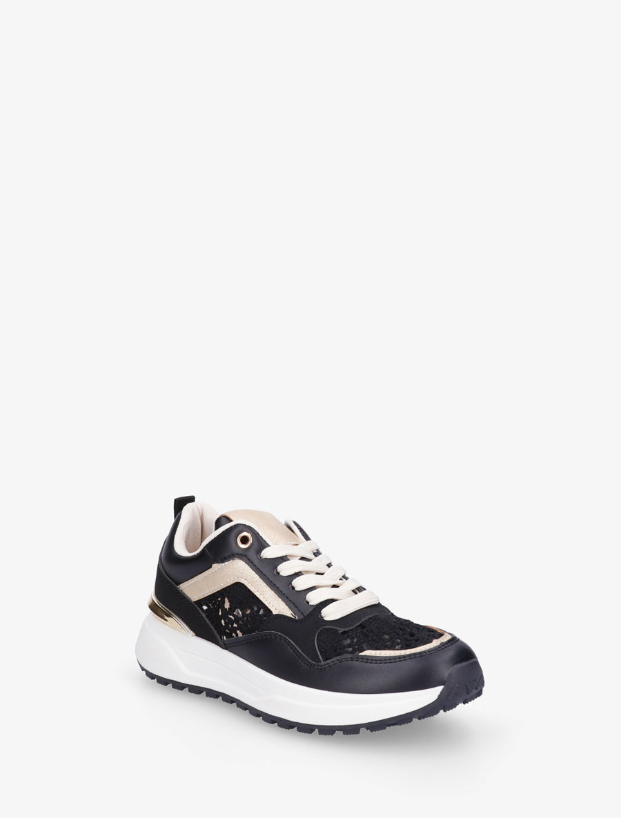 Sneakers en simili et en crochet - Noir - 2