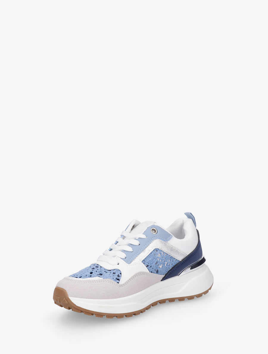 Sneakers en simili et en crochet - Bleu - 3