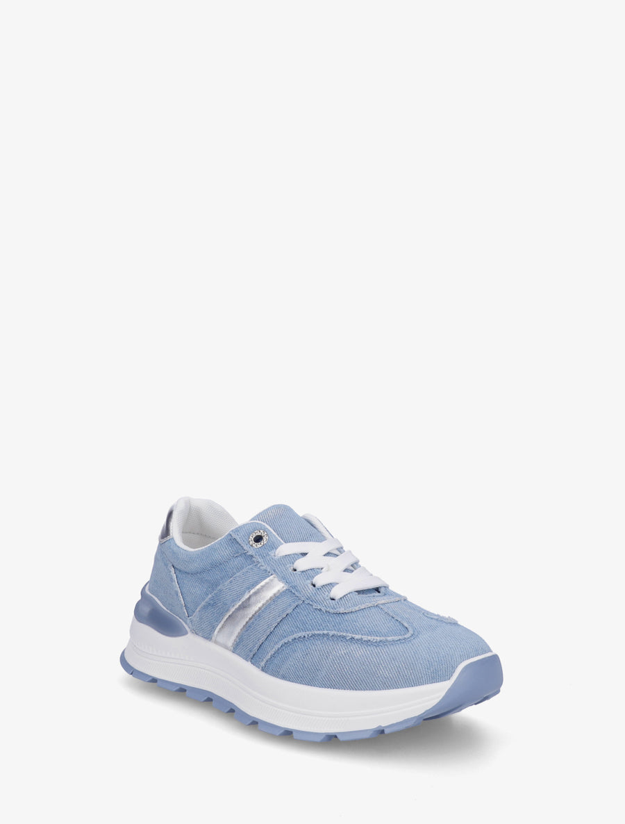 Sneakers en jean à bande et contrefort contrastant - Bleu ciel - 2