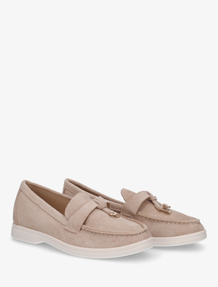 Mocassins en suédine à empiècement bijoux - Taupe - 4