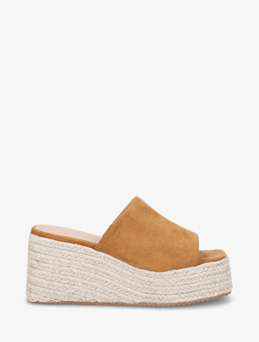 Mules compensées en suédine - Camel - 5