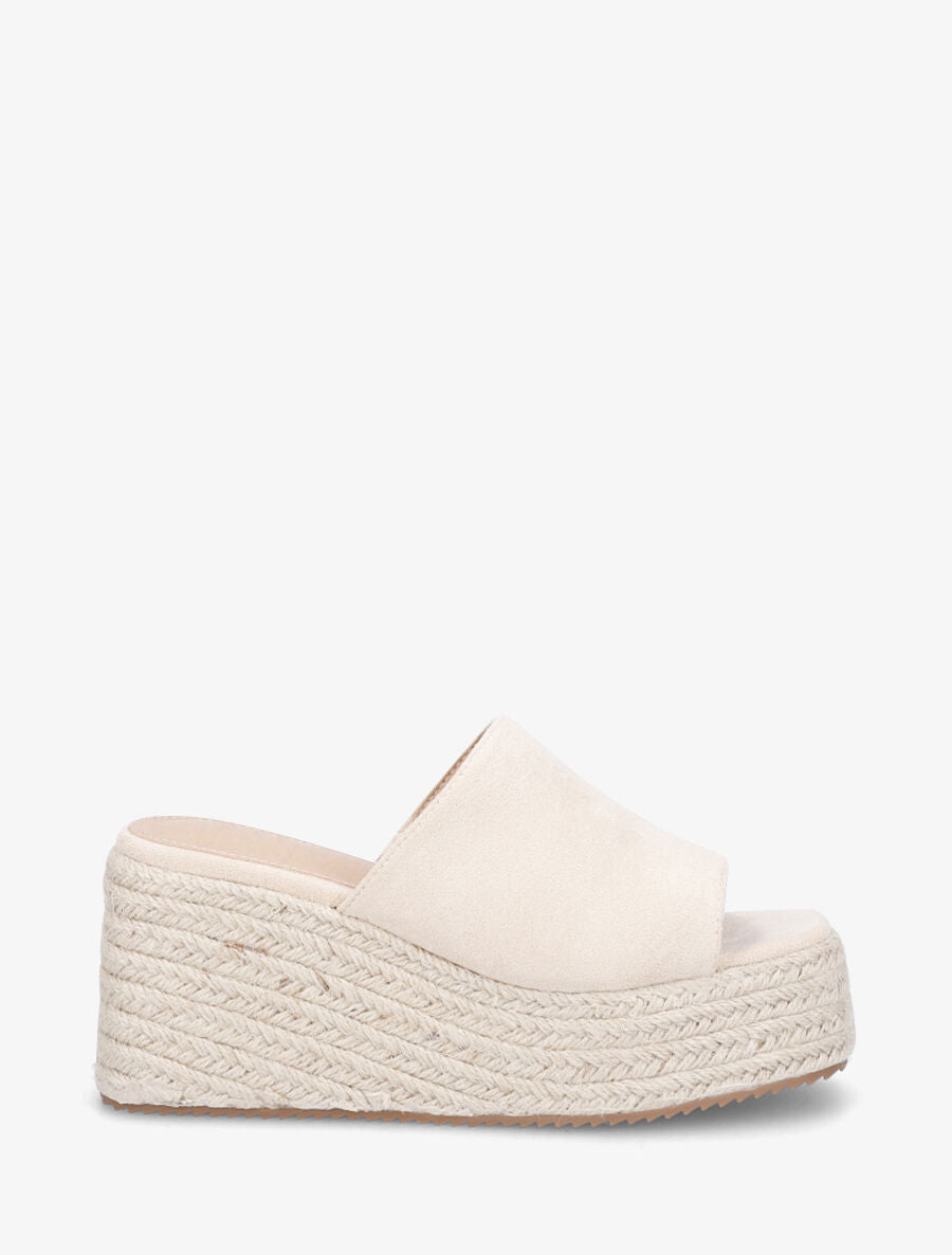 Mules compensées en suédine - Beige - 1