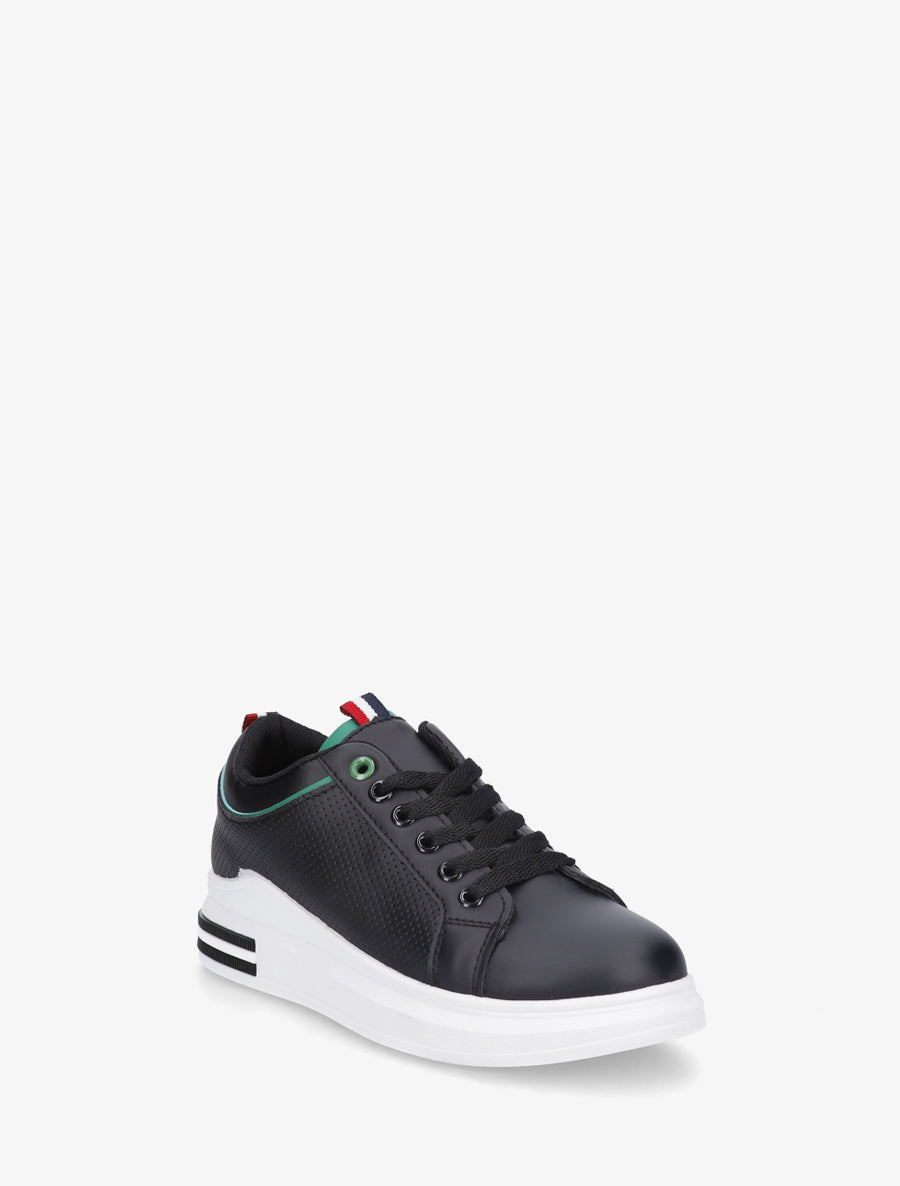 Sneakers piquetés en simili - Noir/vert - 2