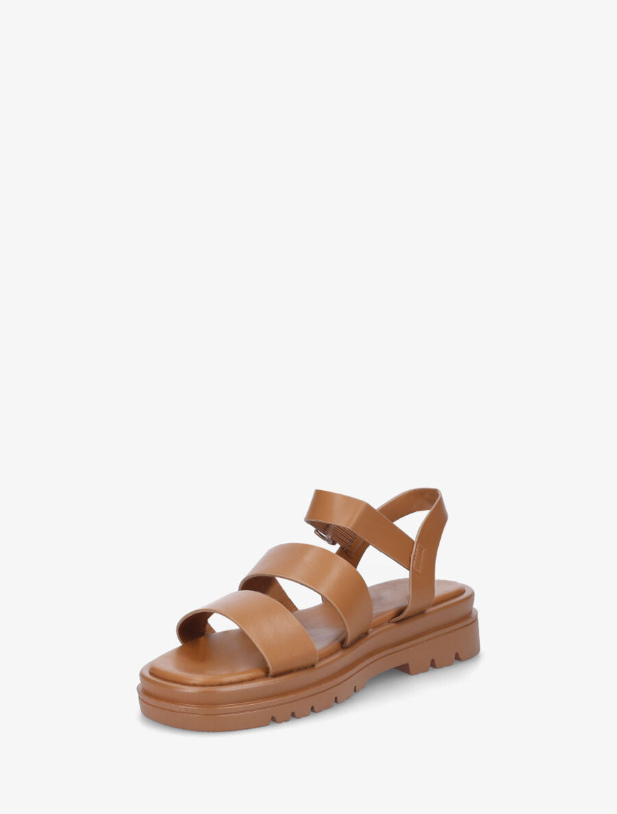 Sandales plates double brides en simili - Camel - 3