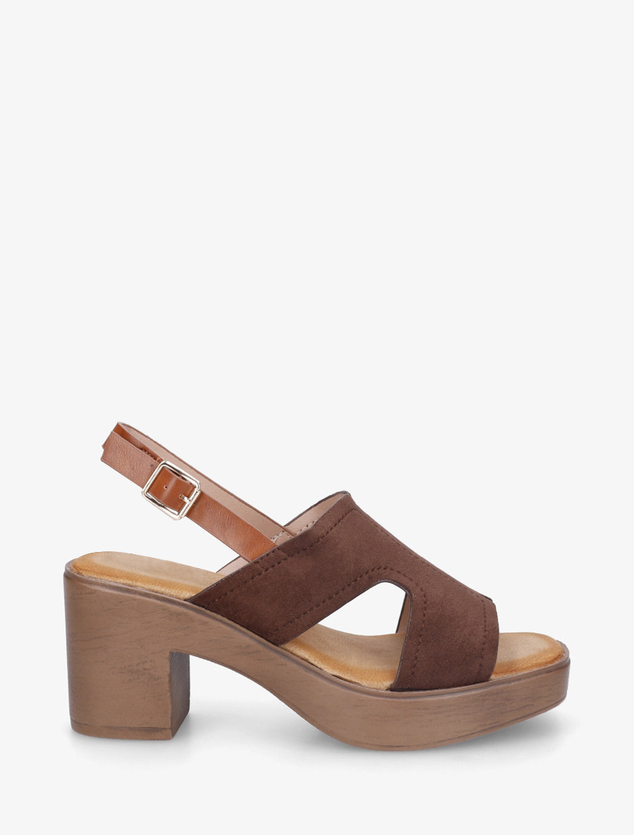 Sandales à talon à bride ajourée - Marron - 1