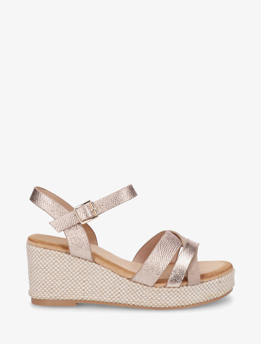 Sandales compensées effet python irisé - Rose gold - 1