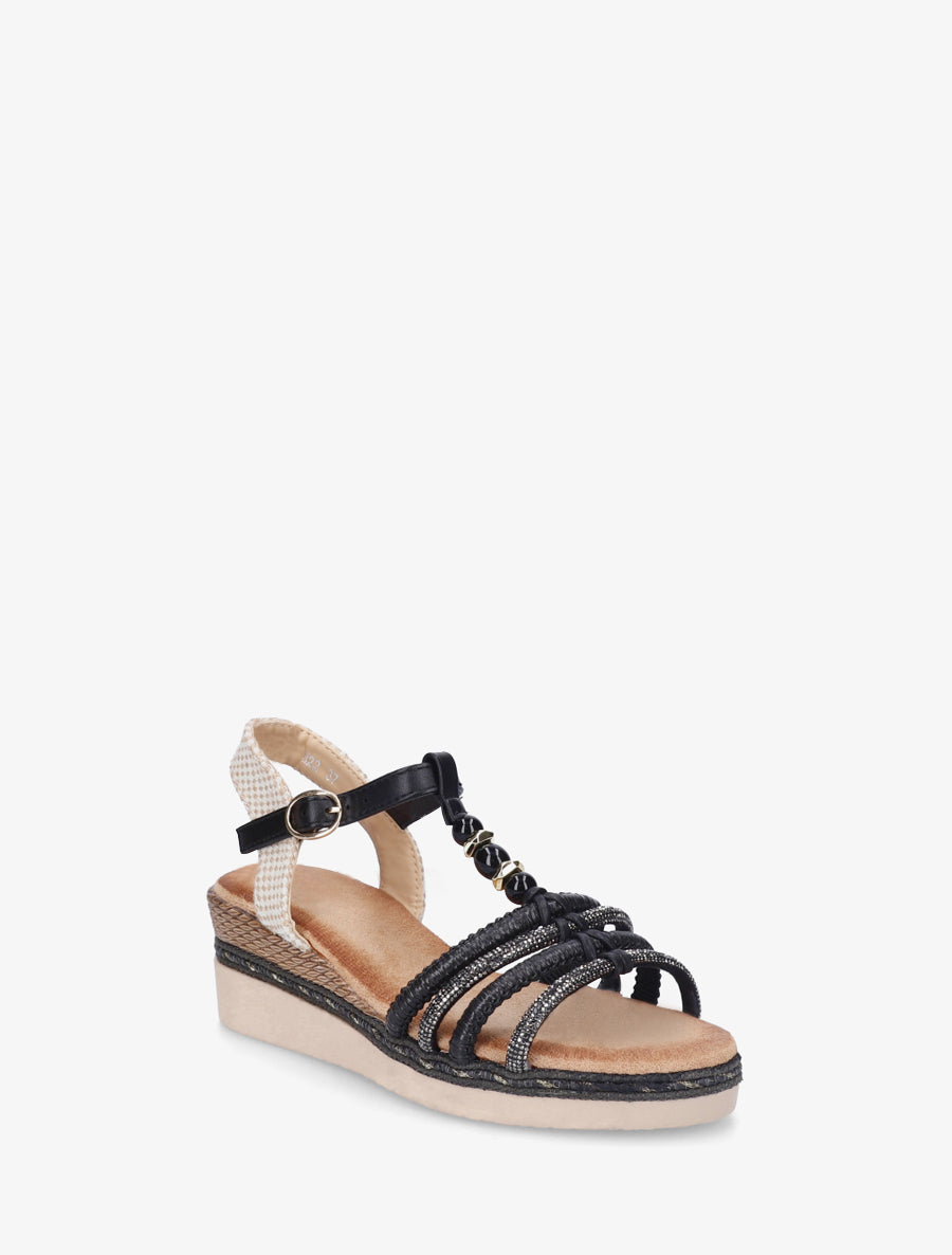 Sandales à brides tressées et strassées - Noir - 2