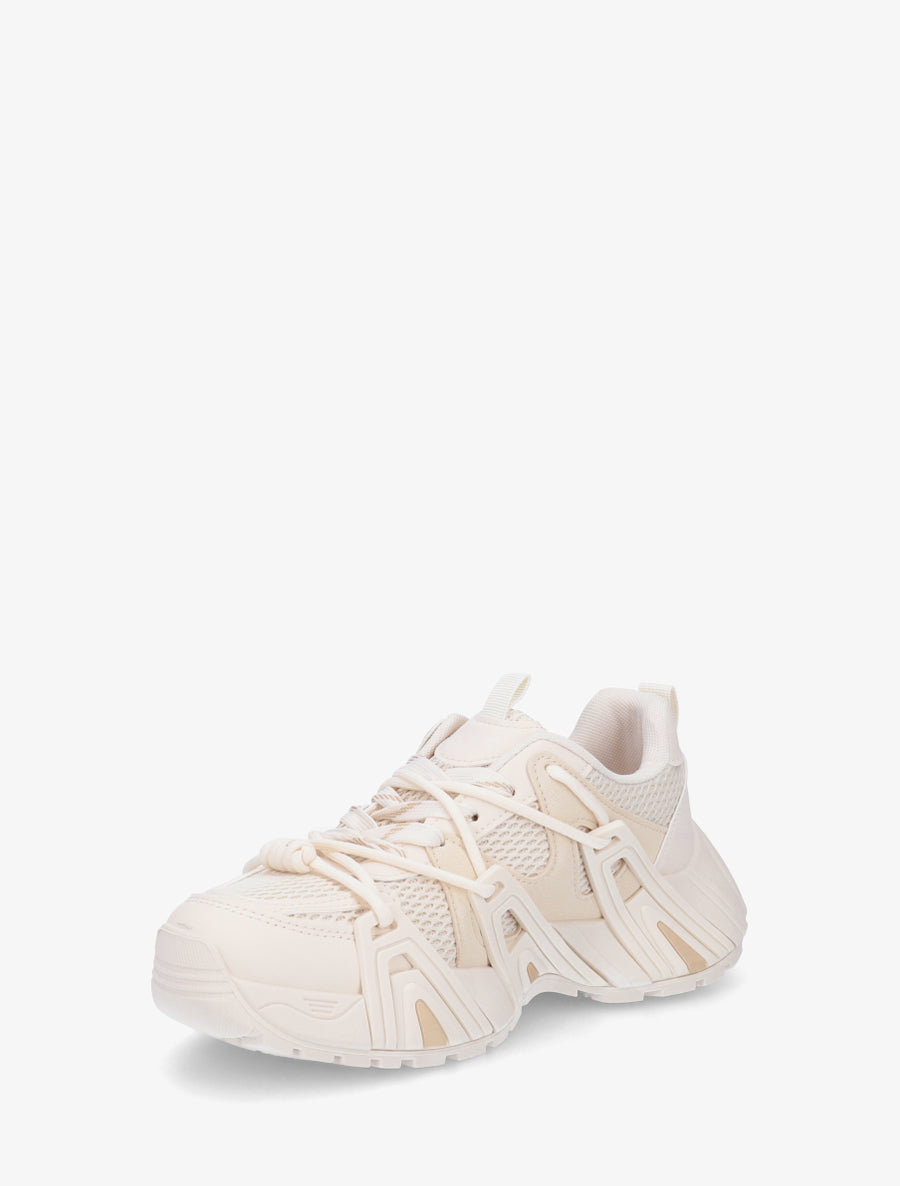 Baskets en simili à empiècement toile - Beige - 3