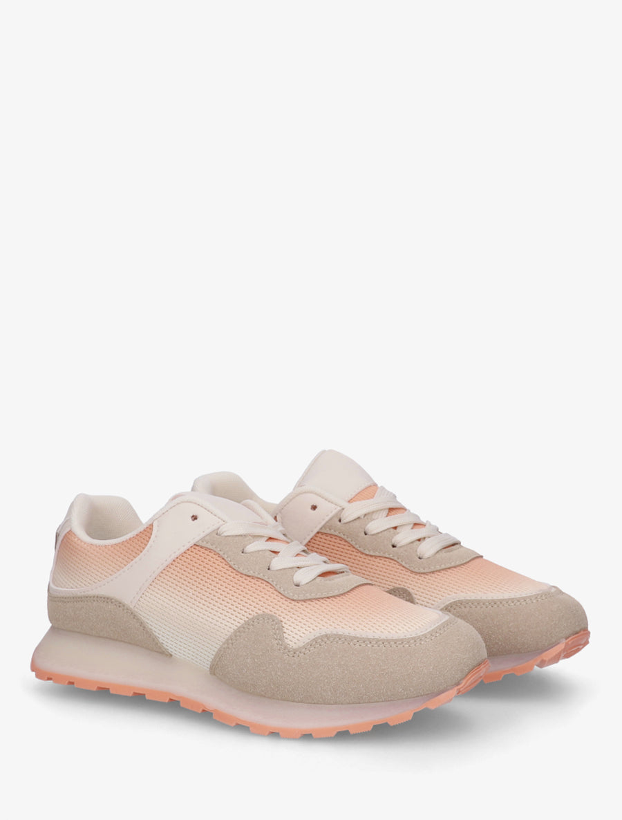 Sneakers bi-matière à semelle épaisse - Rose saumon - 4