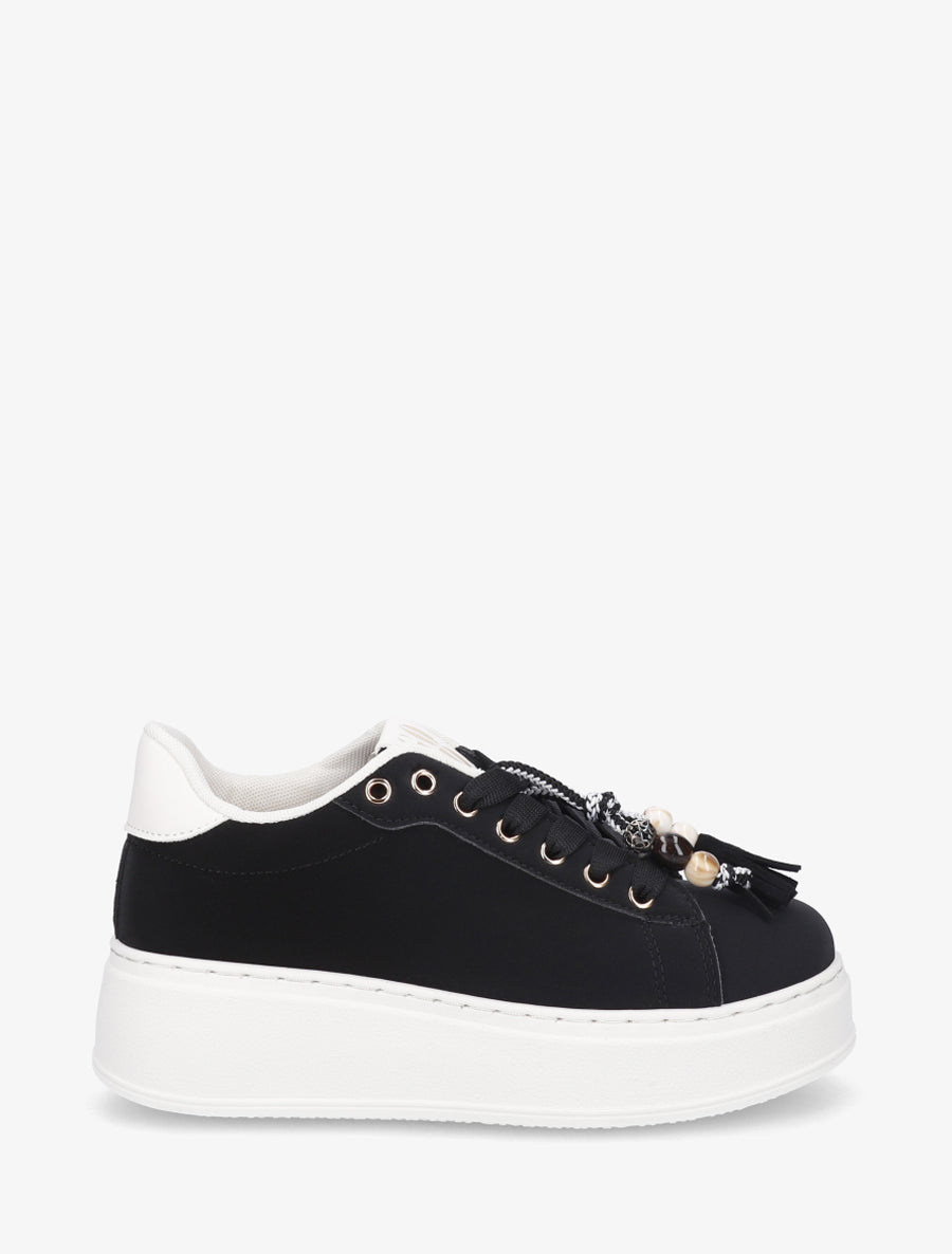 Sneakers en suédine à empiècement perles - Noir - 1