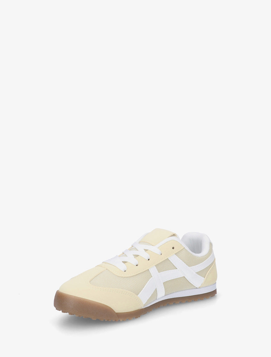 Baskets en tissu à empiècements simili - Jaune pastel - 3