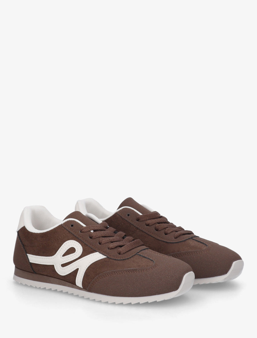 Sneakers en suédine à empiècement effet nubuck - Marron - 4