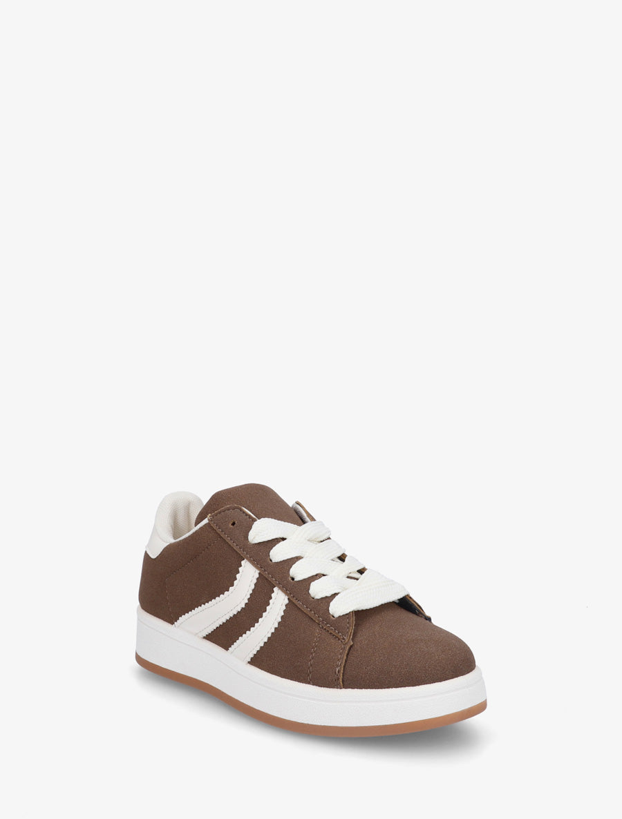 Baskets effet nubuck à bandes dentelées - Marron - 2