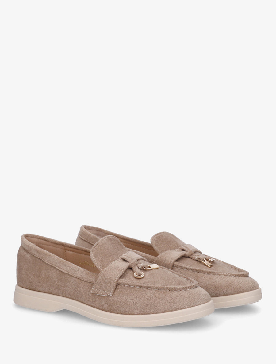 Mocassins en suédine à boucle décorative - Taupe - 4