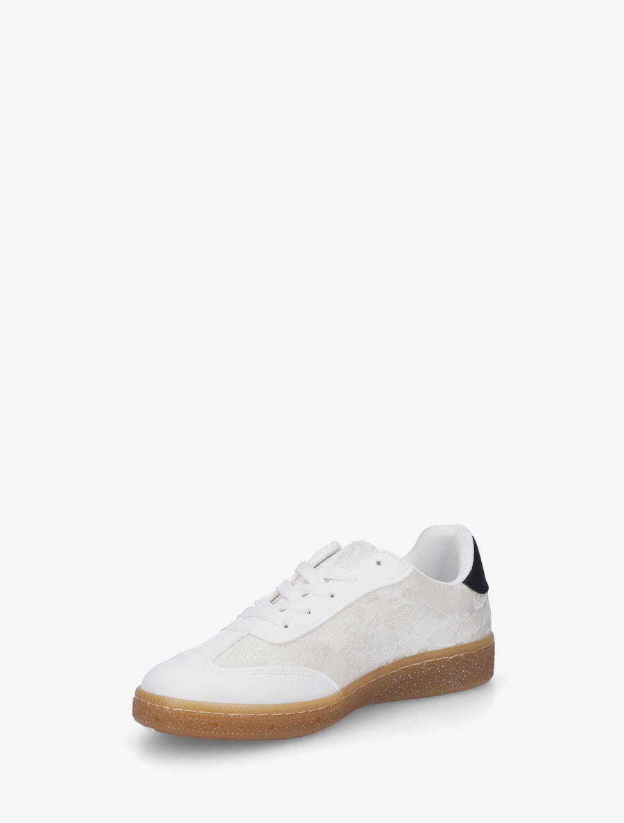 Sneakers bimatière imprimé roses - Blanc - 3