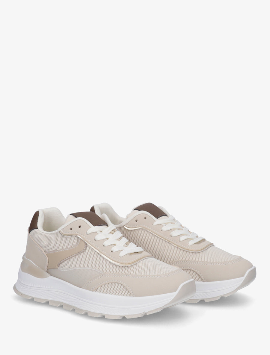 Baskets bimatière à semelle crantée - Beige - 4