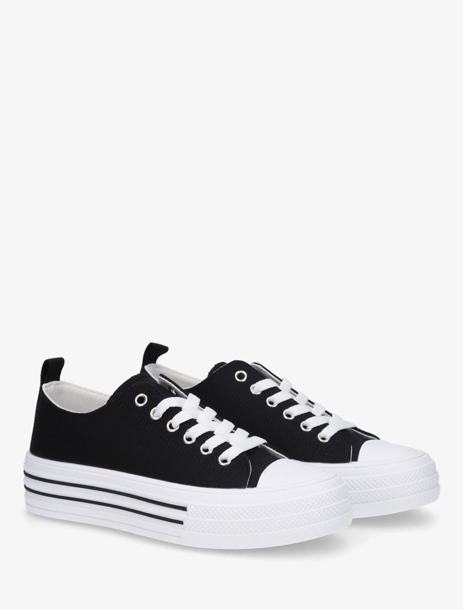 Tennis en tissu à semelle en gomme - Noir - 4