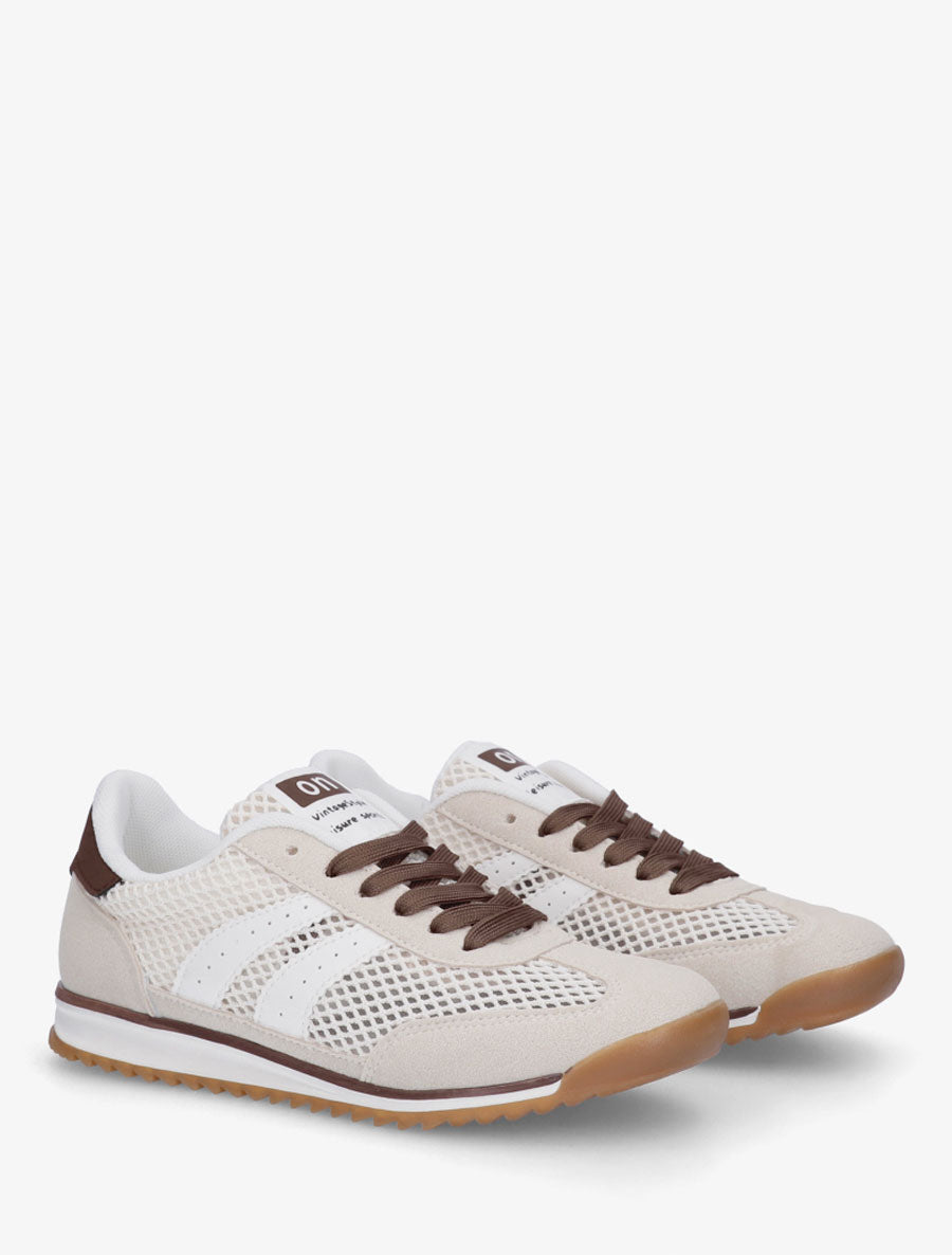 Baskets en suédine et tissu ajouré - Beige - 4