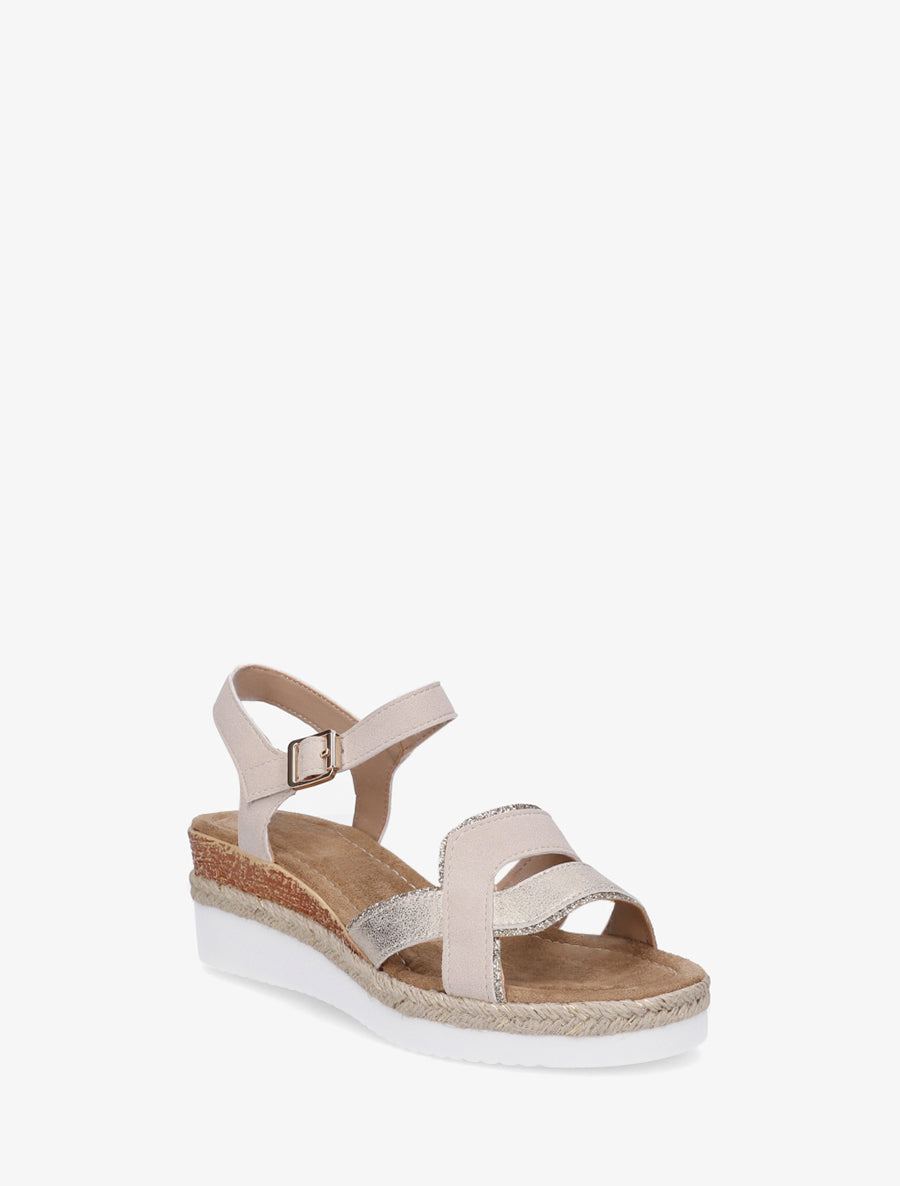 Sandales compensées bride fantaisie irisée - Beige - 2