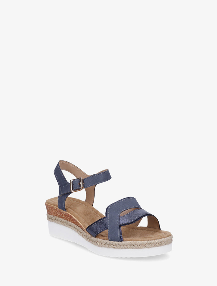 Sandales compensées bride fantaisie irisée - Marine - 2