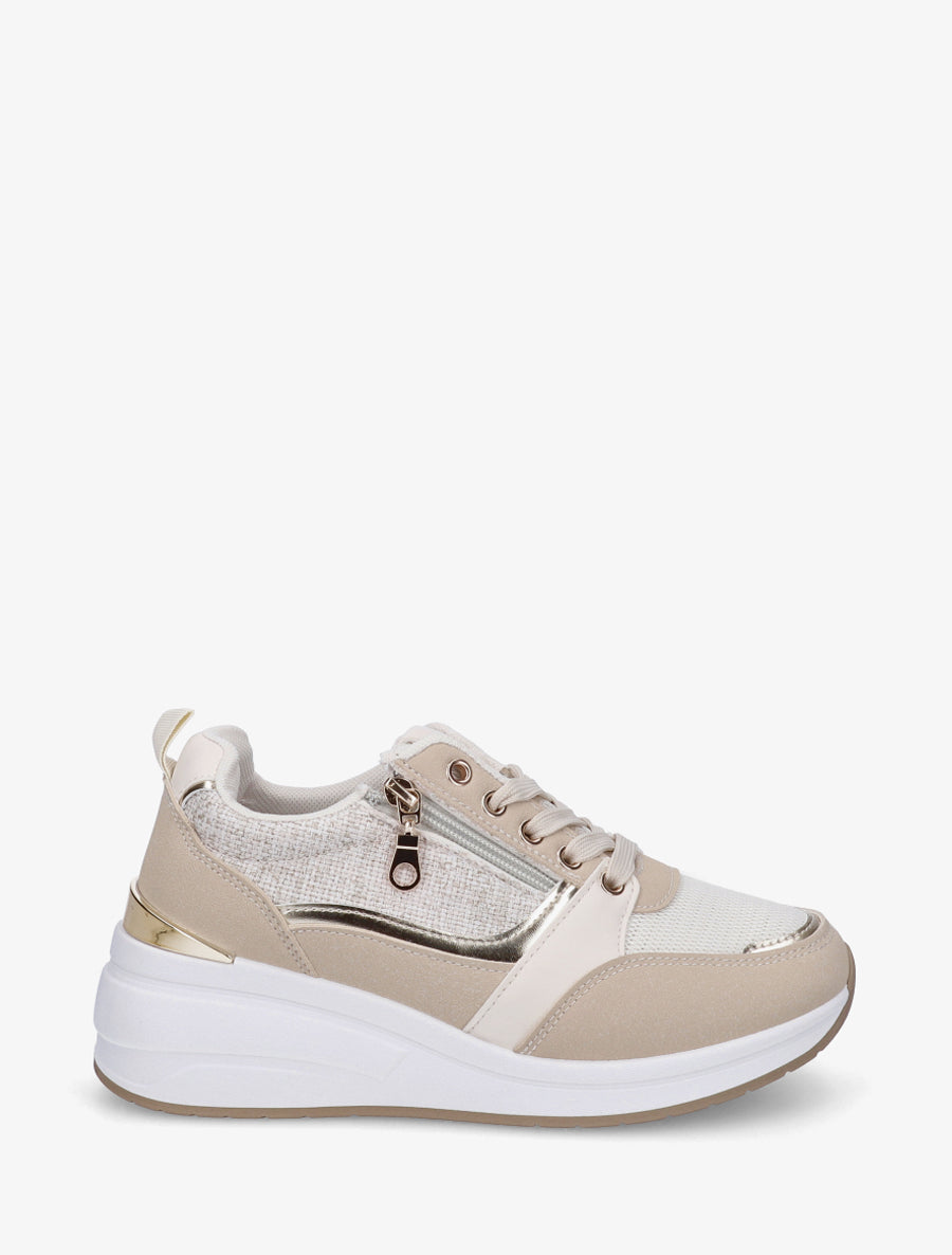 Baskets compensées à zip - Beige - 1