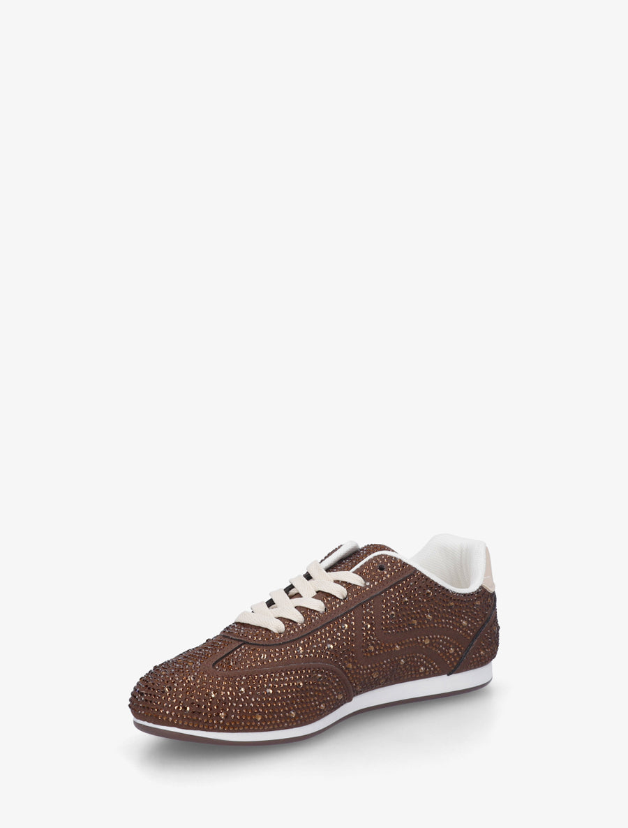 Sneakers effet nubuck à strass - Marron - 3