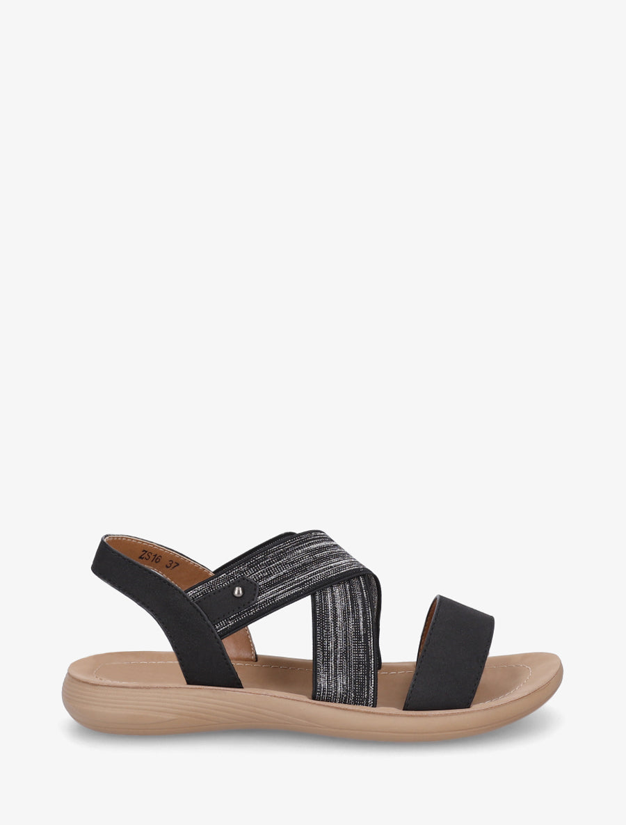 Nu-pieds à brides croisées élastiquées - Noir - 1