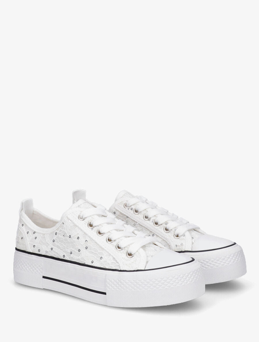 Sneakers à plateforme et sequins - Blanc - 4