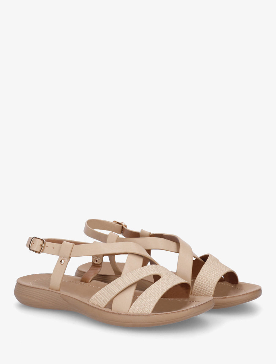 Nu-pieds à brides croisées en simili - Beige - 4