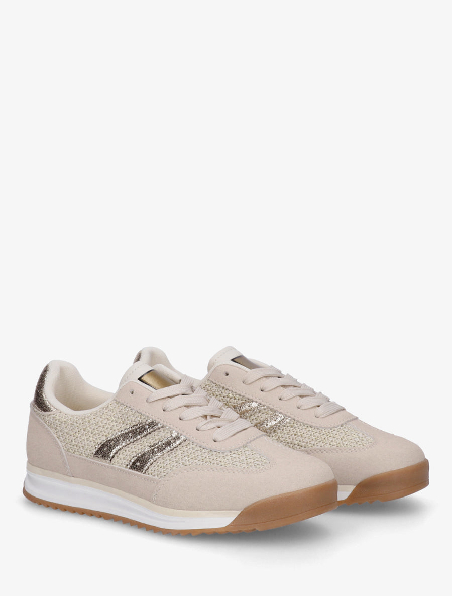 Sneakers plates à bandes effet nubuck et contrefort contrastantes - Beige - 4