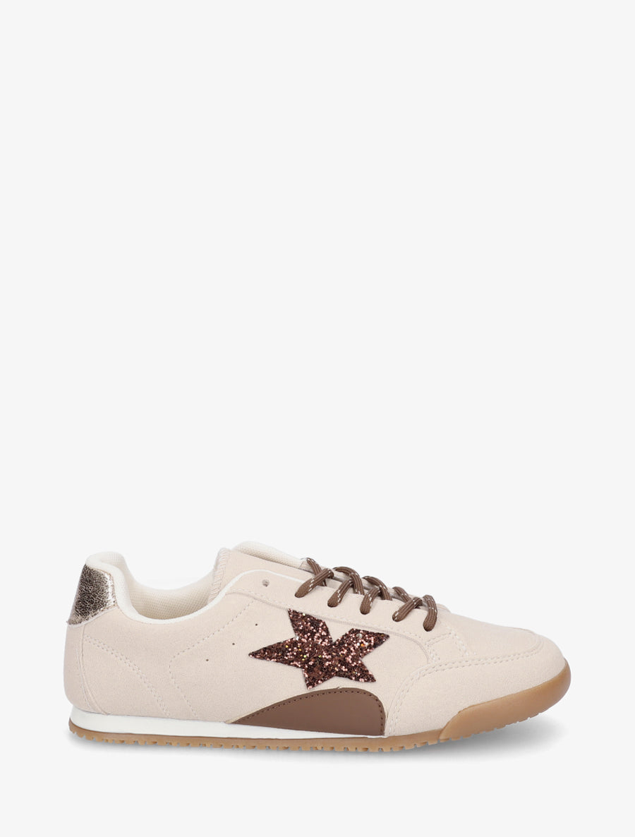 Sneakers en suédine à contrefort constrastant - Beige - 1