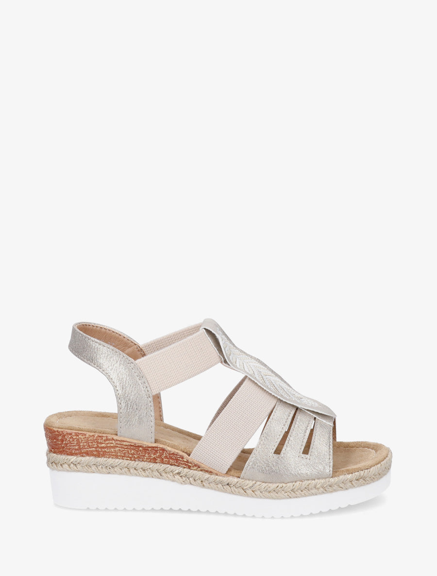 Sandales compensées à motif feuille - Or - 1