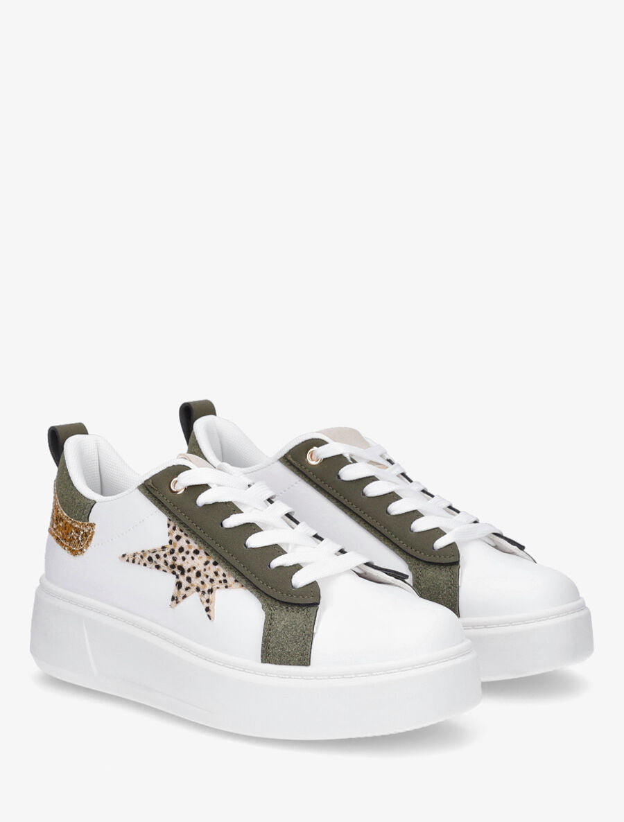 Sneakers en simili à motif étoile imprimé léopard - Kaki - 4