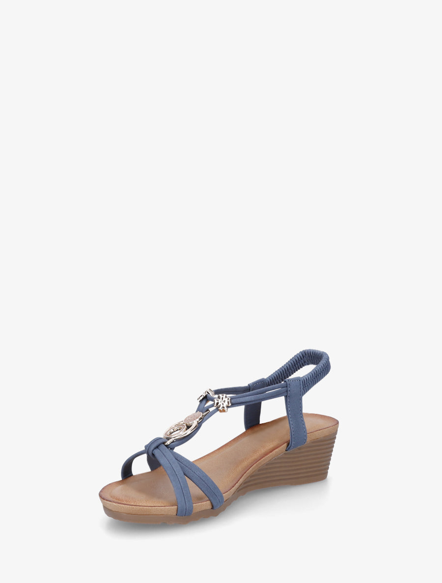 Sandales compensées à bijoux métalliques - Bleu - 3