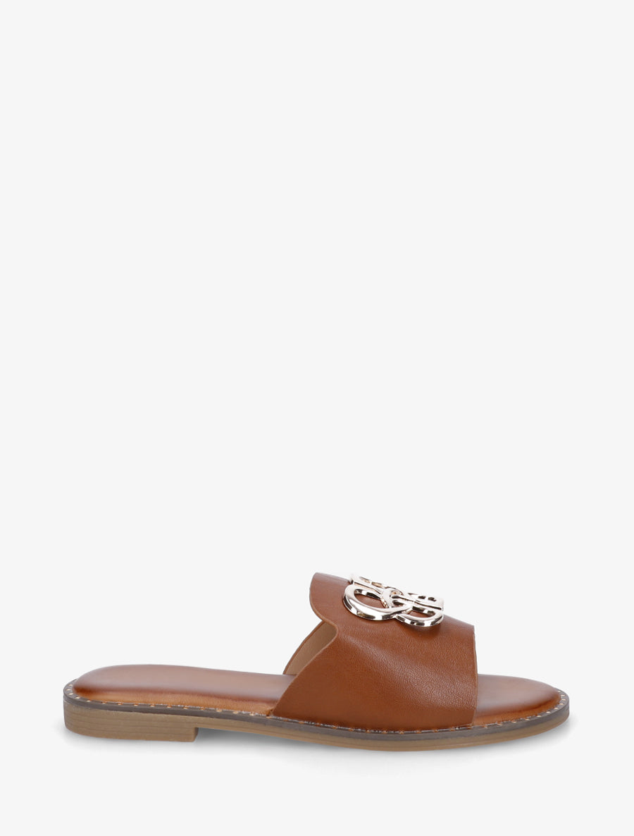 Mules plates à boucle fantaisie - Camel - 1