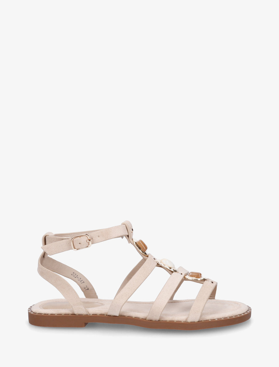 Sandales en suédine à empiècement trois pierres - Beige - 1