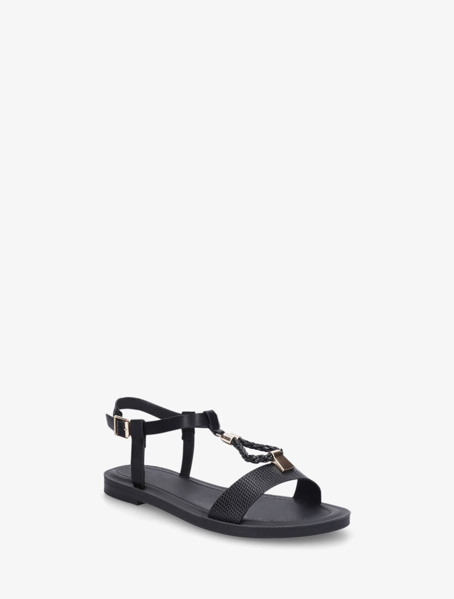 Nu-pieds python bride en T - Noir - 2