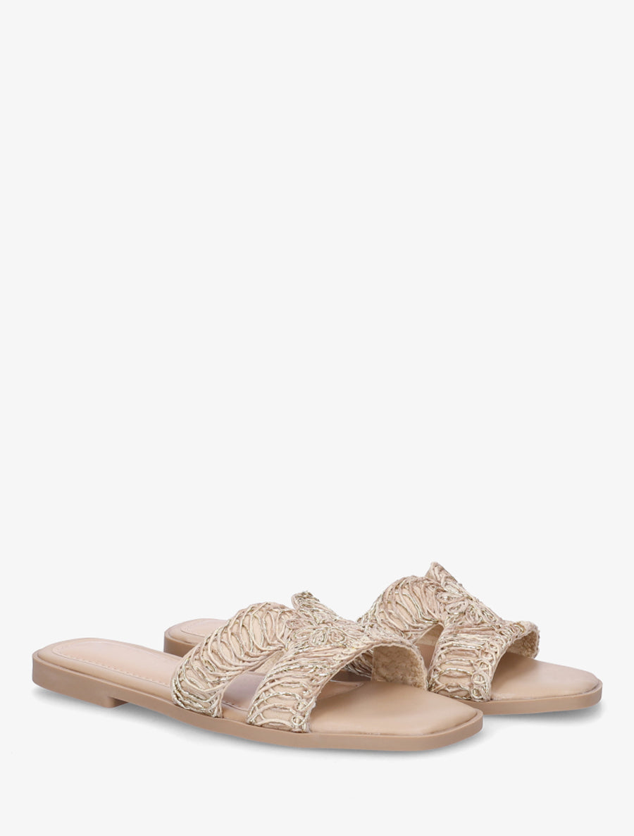 Claquettes en simili à détail irisé - Taupe - 4