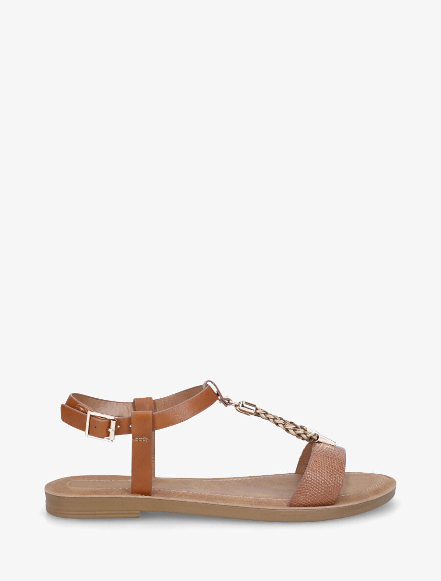 Nu-pieds python bride en T - Camel - 5