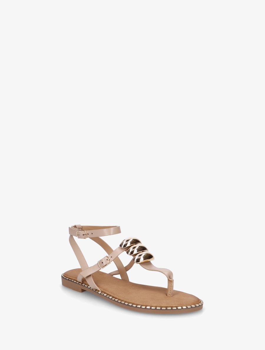 Nu-pieds à entredoigt et bijoux métalliques - Taupe - 2