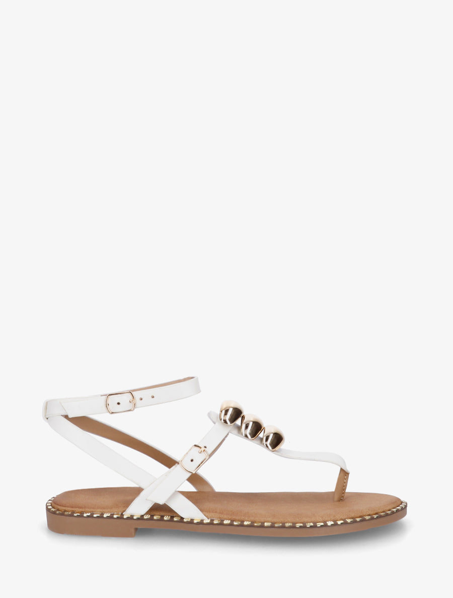 Nu-pieds à entredoigt et bijoux métalliques - Blanc - 1