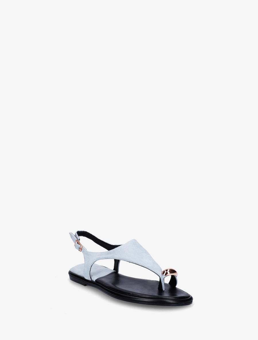 Nu-pieds en suédine à entredoigt et bague métallique - Bleu pâle - 2