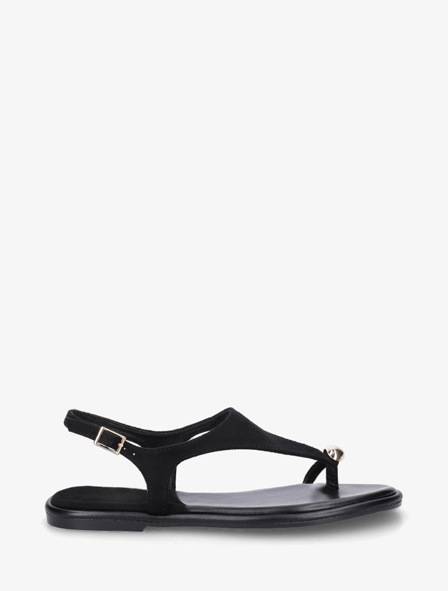 Nu-pieds en suédine à entredoigt et bague métallique - Noir - 1