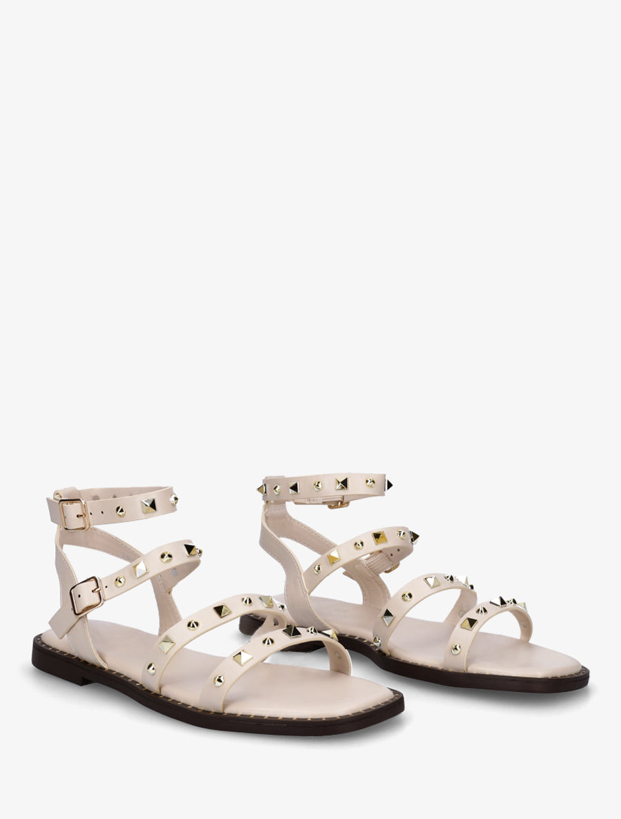 Nu-pieds à multibrides cloutées - Beige - 4