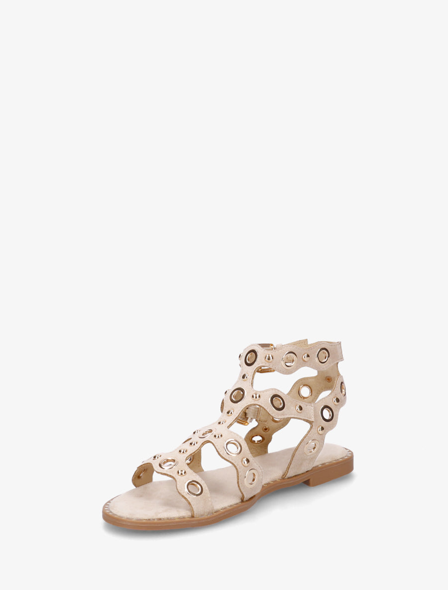 Nu-pieds style spartiates à œillets - Beige - 3